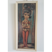 Kinderschilderijtje meisje met bloemen in hand